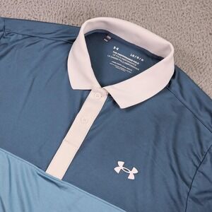 Under Armour Performance Polo Shirt Mens Large Blue Colorblock Golf 1377375